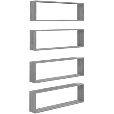Image of vidaXL Wall Cube Shelves 4 pcs Grey Sonoma 100x15x30 cm Engineered Wood