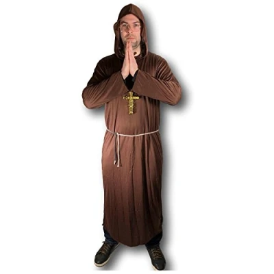 Image of Rubber Johnnies Monk COSTUME, Including Gold Crucifix, Friar Tuck, Priest, Brother, Fancy Dress, One Size to 48&quot; Chest