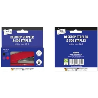 Image of Just Stationery Stapler with 500 No 26 Staples, Assorted Colours