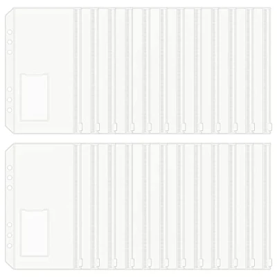 Image of HAUTOCO 24PCS A6 Binder Punched Pockets with Label Pocket for 6 Ring Budget Binder, Plastic Clear Cash Envelopes Pouches Loose Leaf Bags Personal Planner Insert Pages