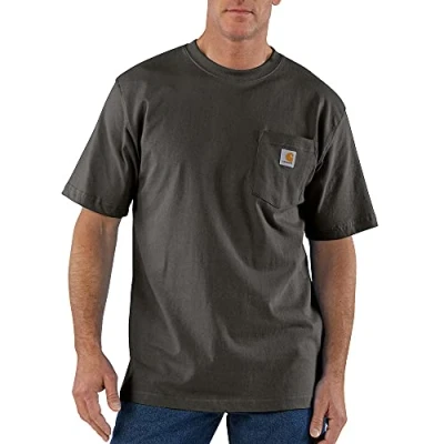 Image of Carhartt Men&#039;s Loose Fit Heavyweight Short sleeve Pocket T shirt (Big &amp; Tall), Peat, L Tall