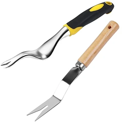 Image of Garden Weeder Hand Weeding Tool Weed Removal Stainless Steel Handle Deep Digger Grass Lawn Trimming Remover Fork Puller for Weeds Eradicate