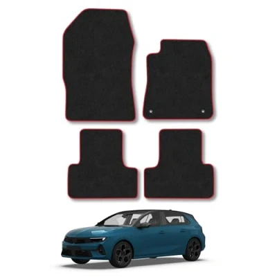 Image of Car Mats Compatible with Vauxhall Astra L (2022 ) Tailored Fit Red Carpet Floor Set Accessory Custom 4 Pieces Anti Slip Backing &amp; Binding Trim Edge