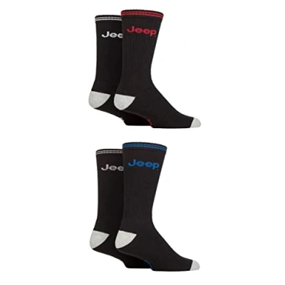 Image of Mens 4 Pair Jeep Cushioned Crew Sports Socks Black 6 11