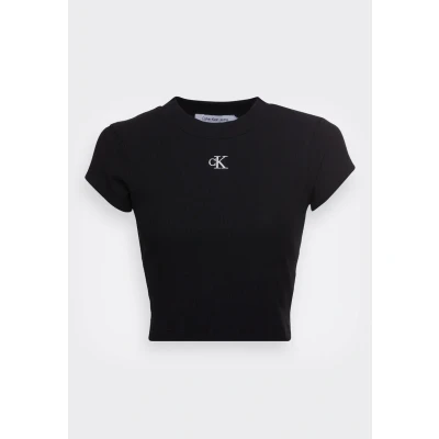 Image of Calvin Klein Women’s Ck Cropped Rib Baby Tee, Black (Ck Black), L