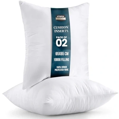 Image of Utopia Bedding Cushion Inner Pads (Pack of 2), 65 x cm (26 26 inches) Stuffer Inserts, Hollowfibre Pillows (White)