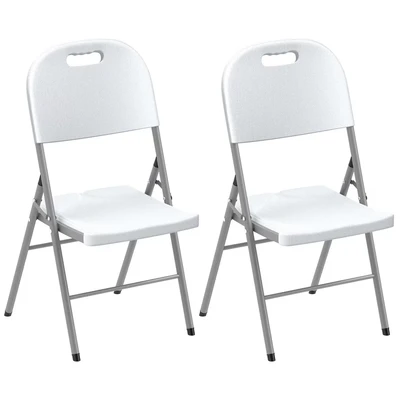 Image of Outsunny 2 Piece Folding Chair with Steel Frame Garden Set White 84G 554V00WT