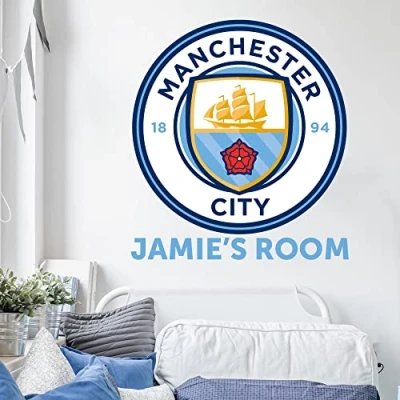 Image of Beautiful Game Manchester City Football Club Official Crest &amp; Personalised Name Sticker Decal Mural (60cm)