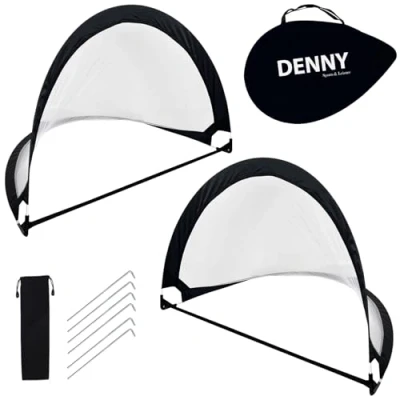 Image of Crystals Kids Football Goal Set 2 x Pop Up Posts with Carry Bag Toddler Net Soccer Training Garden Post 120cm 80cm (Black)
