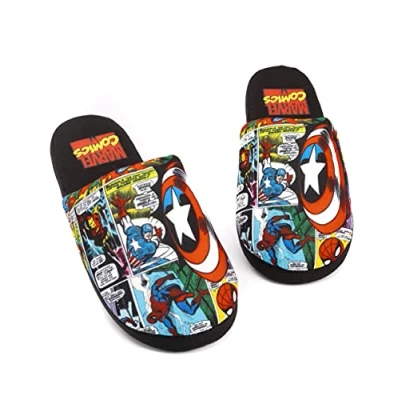 Image of Marvel Avengers Comic Men&#039;s Slip On House Shoes Loafers, black, 7/8 UK.
