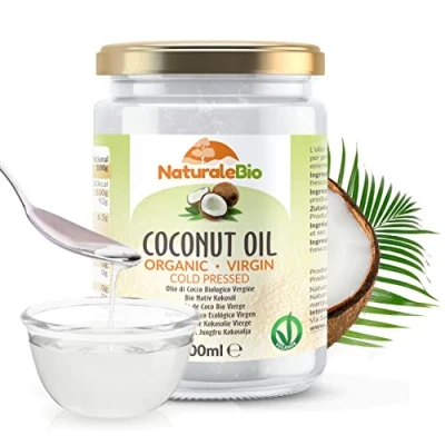Image of Organic Virgin Coconut Oil 500 ml. Raw Cold Pressed. Bio and Natural. Native Unrefined Organic. Country of origin Sri Lanka. NaturaleBio