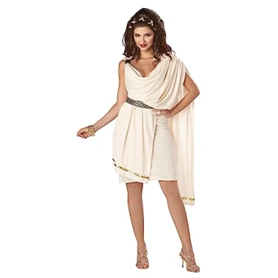 Image of California Costumes 1151 Women&#039;s Deluxe Classic Toga Novel Adult Sized Costume, San Motif, Off White, XL