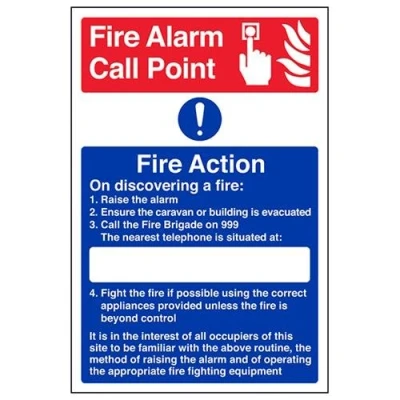 Image of V Safety Caravan Site Fire Action Sign 200mm x 300mm 1mm Rigid Plastic