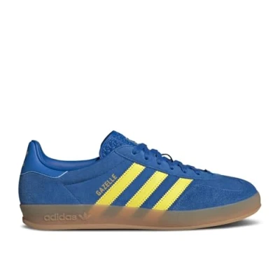 Image of adidas Originals Gazelle Indoor Unisex Trainers, Size: 9, Blue/pure sulfur/gum Suede