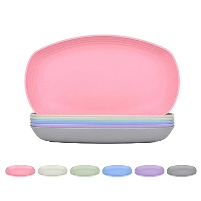 Image of JSYMJSY Plate Set, 6 Pack 11.6&quot; / 7.2&quot; Unbreakable Oval Plate, Plastic Reusable Lightweight for Kitchen Party Camping Picnic BBQ RV, Dishwasher &amp; Microwave Safe, Multicolor