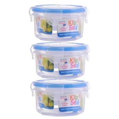 Image of HOMESHOPA Plastic Airtight Food Storage Container, 180ml 3 Pack Round Leakproof Stackable Container with Clip Lock Lid, BPA Free Reusable Meal Prep Lunch Box, Microwave Freezer &amp; Dishwasher Safe