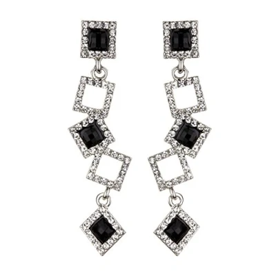 Image of Clip On Earrings Silver Plated Drop With Clear Crystal Squares And Black Stones Braith