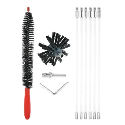 Image of DRELD Chimney Brush Kit, Flexible Nylon Rod Set with 1 Head (4in/Dia.) and 6 Snap Locking Rods (16in/Per), Home Cleaning Tools for Fireplace, Dryer Vent, Sewage Pipe, Fume Hood, Wood Stove