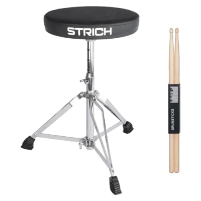 Image of STRICH Drum Stool Set, Padded Seat Height Adjustable Throne with 5A Drumsticks for Adults Beginner Drummers, SDB 10 Standard