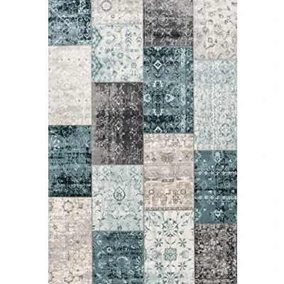 Image of LIFA Living Multicoloured Rugs for Room, Area Patchwork Carpets Bedroom, Different Vintage Oriental Patterns, Dark Gray &amp; Blue 80_x_150 cm