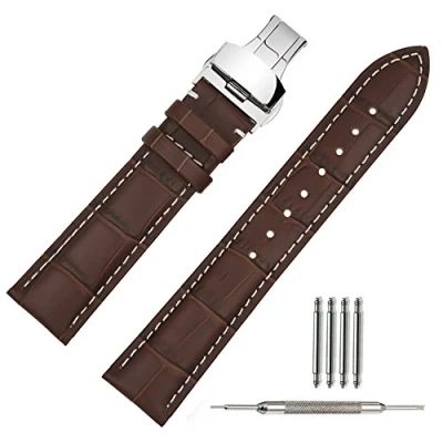 Image of Tstrap Genuine Leather Watch Straps 22mm Brown Alligator Grain Military Band w/Deployment Buckle Clasp