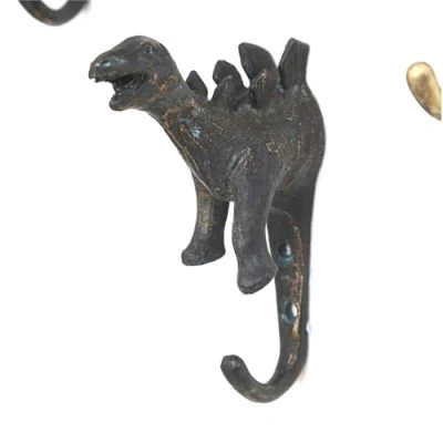 Image of Fyne Finds Animal Dinosaur Shaped Metal Vintage Hook Leads Coat Keys Hat Wall Mounted Hanger Kids Boys (Stegosaurus Hook)