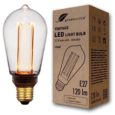 Image of greenandco® E27 ST64 3.5W 120lm 1800K (Very Warm White) 320 230V Dimmable Vintage Style LED Light Bulb Clear No Flicker