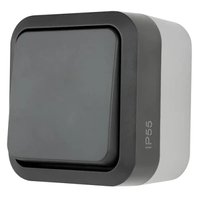 Image of REV 0004310400 AquaStorm Push Button Light Switch Wet Room IP55 Single Pole Flush Mounted Anthracite