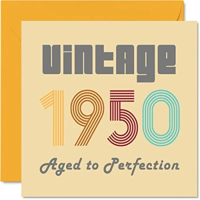 Image of 74th Birthday Cards for Men Women Vintage 1950 Aged To Perfection 74 Card Funny Her Him, 145mm x Best Friend Greeting Mum Dad Grandad Grandpa Grandma Nanny