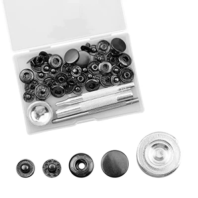 Image of Jagowa 12 Sets Snap Fasteners Kit Press Studs Cap Button 4pcs Fixing Tools Clothing Sewing Leather Craft Jacket Repair, Black