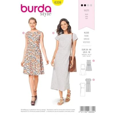 Image of Burda Sewing Pattern Mini and Midi Dress Size: 34 44 Easy Ideal for Beginners