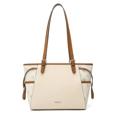 Image of Miss Lulu Tote Bag for Women Handbags Ladies PU Leather Shoulder Top Handle Large Capacity (Beige&amp;Brown)