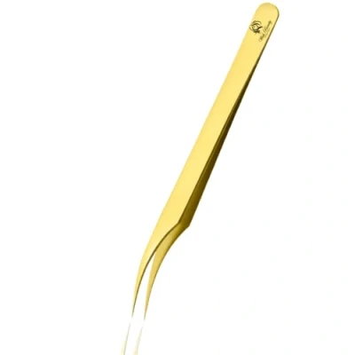 Image of Eyelash Extension Tweezers Gold Straight Isolation Professional Isolator Stainless Steel Precision (Elbow Curved)