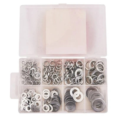 Image of Amtech S5850 Assorted Washers, 200 Pieces Include Flat Washers and Lock M5, M6, M8, M10, Plus Storage