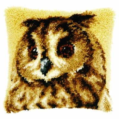 Image of Vervaco 1 Piece Latch Hook Cushion Brown Owl