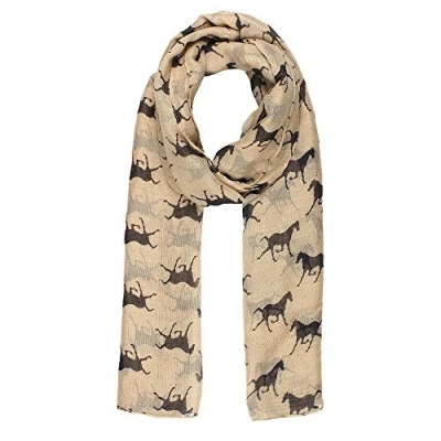 Image of World of Shawls Women Scarf Horses Print Design Ladies Scarves Shawl Wrap Maxi Sarong (Beige)
