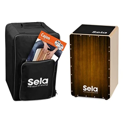 Image of Sela SE 129 EN Varios Brown cajon Set with backpack, pad, English method, CD and DVD, Standard