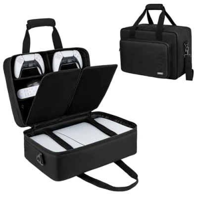 Image of IVODEELA Console Carrying Travel Case Compatible with PS5,PS4,PlayStation 5,PS5 Digital Edition,Protective Storage Bag for PS5 Controllers,Headset,Game Discs,Charger Accessories,Black