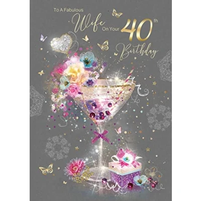 Image of Wife 40th Birthday Card from The Grace Range by Cherry Orchard Complete with Gold Envelope and Foil Detailing …