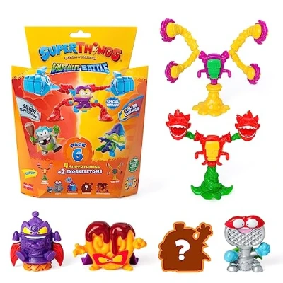 Image of SuperThings Mutant Battle Series Pack of 6. Includes 4 (1 silver captain) and 2 Exoskeletons. 3 6