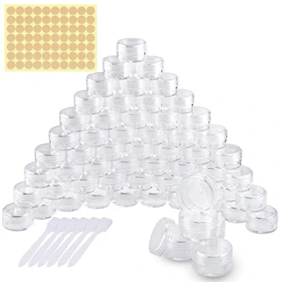 Image of 60 Pieces Empty Sample Pots, 5g / 5ml Clear Plastic Travel Cosmetic Container Jars for Creams, Sample, Make Up Storage