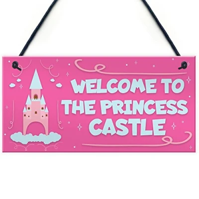 Image of RED OCEAN Princess Castle Hanging Plaque Door Playroom Bedroom Sign Gift Baby Girls Fairytale Decor