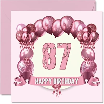 Image of Fun 87th Birthday Cards for Woman Balloons Happy Card Dad Mum Great Grandad Grandpa Nanny Grandma Gran Uncle Auntie, 145mm x Greeting Cards,