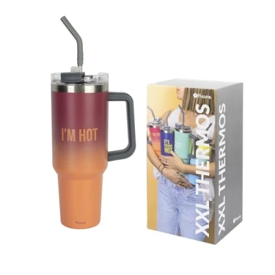Image of Fisura Thermal Water Bottle 40 oz. Large Insulated Bottle. Stainless Steel BPA Free. Cold for 24 Hours/hot 12 Hours. Includes Straw. 3.81 inch x 10,94 (Hot, Gradient)