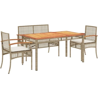 Image of vidaXL 4 Piece Garden Dining Set with Cushions Beige Poly Rattan