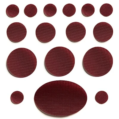 Image of PERFECT PATCH KIT Self Adhesive Down Jacket Repair Patches Waterproof, Tear Resistant, Pre Cut Nylon 16 Piece Set for Coats, Sleeping Bags, Tents, &amp; Outdoor Gear Burgundy