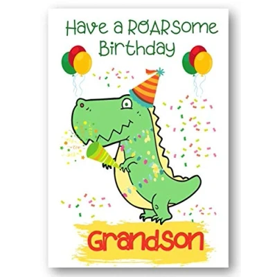 Image of Second Ave Grandson Children&#039;s Kids Dinosaur Birthday Card for Him Greetings