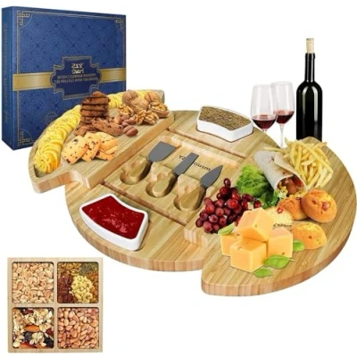 Image of Louis Donné Cheese Board with Knife Set, Platter Charcuterie Plate Serving Tray for Wine Crackers Brie and Meat, Large Thick Wooden Board, Housewarming Gift Gourmets