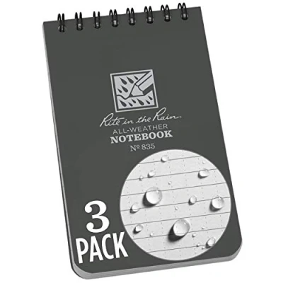 Image of Rite in the Rain Weatherproof Top Spiral Notebook, 3&quot; x 5&quot;, Gray Cover, Universal Pattern, 3 Pack (No. 835 3X)