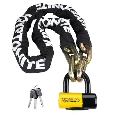 Image of Kryptonite New York Fahgettaboudit 999492 Bicycle Chain and Disc Bike Lock, 14mm x 60&quot; Black/yellow
